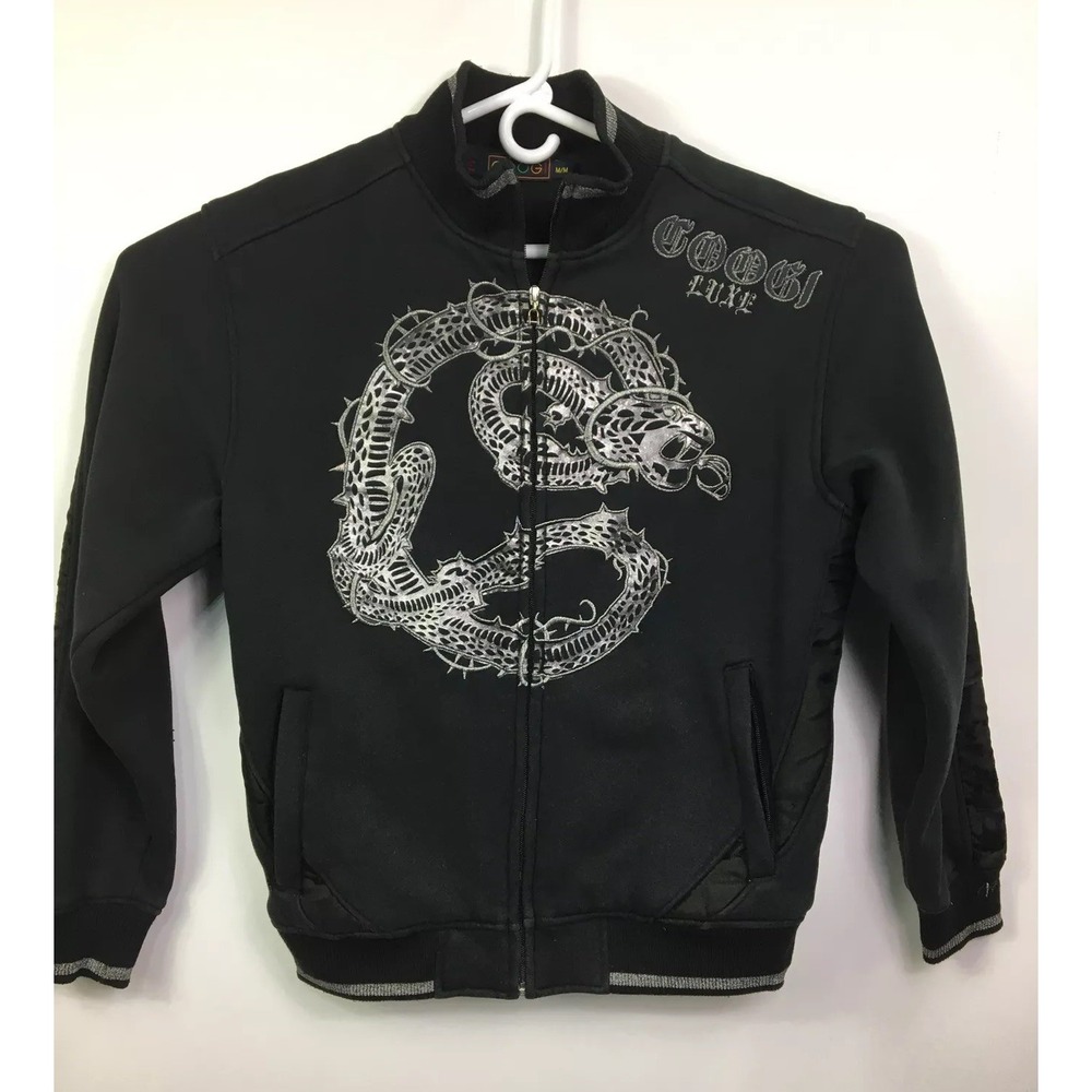Vtg Coogi Luxe Varsity Bomber Jacket Mens Sz M Black logo StreetWear Hipster Zip